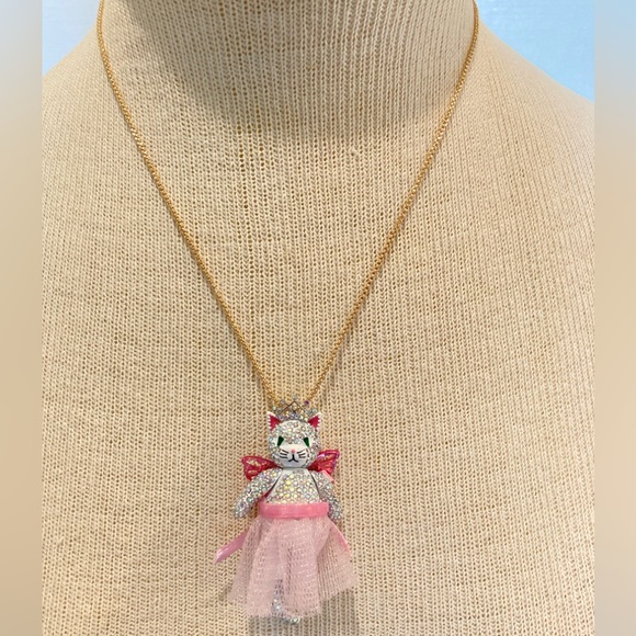NWT Betsey Johnson cat ballerina fairy cat pink tutu necklace - Picture 4 of 13